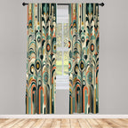 Ambesonne Abstract Modern Curtains, Leafy Silhouettes With Roundy Shapes Jumble Geometric Scandi, Window Treatments 2 Panel Set