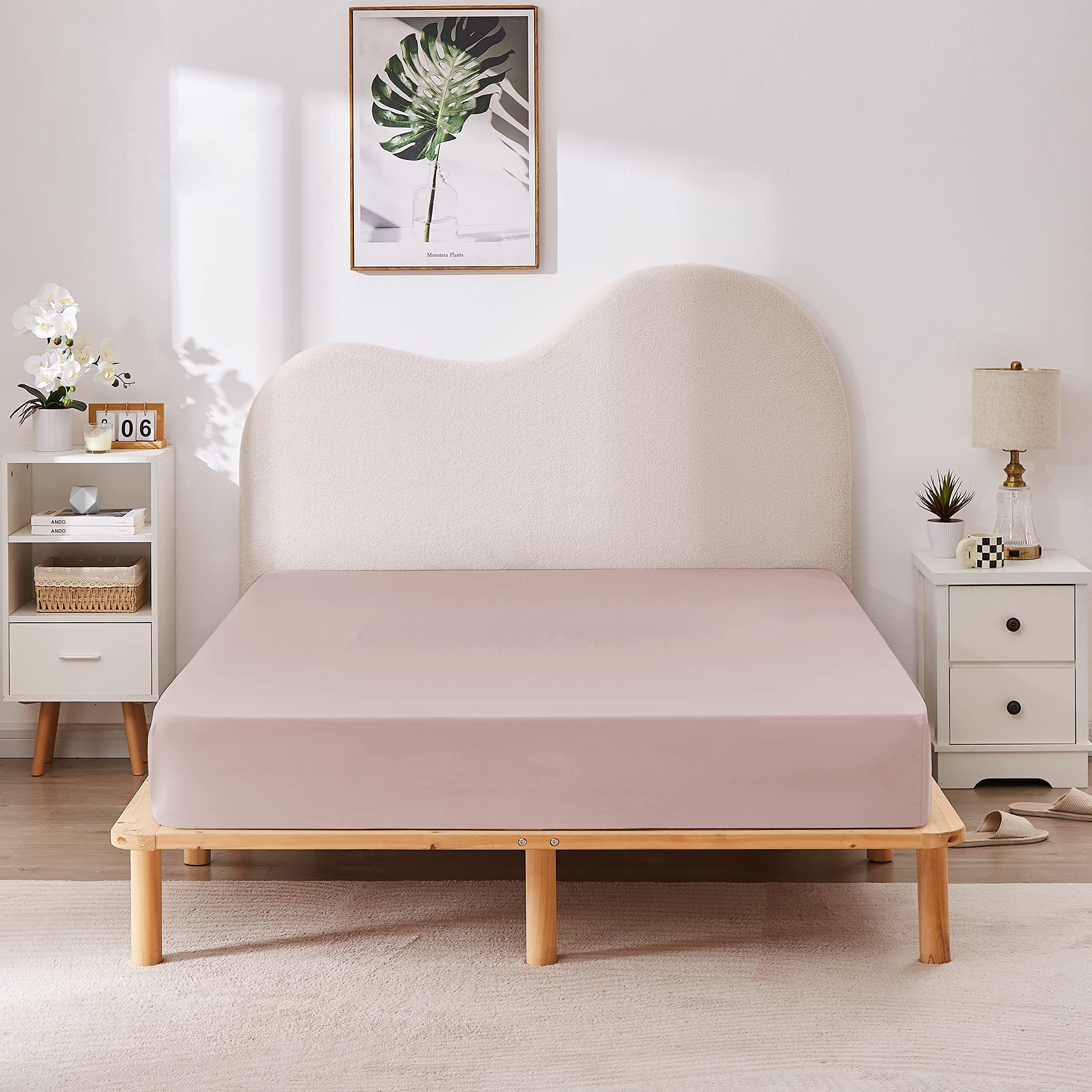 Hbhlfz King Fitted Sheet Only, Deep Pocket Sheet - Soft Breathable Brushed Microfiber Sheet - Fully Elasticized Fit, Wrinkle Res