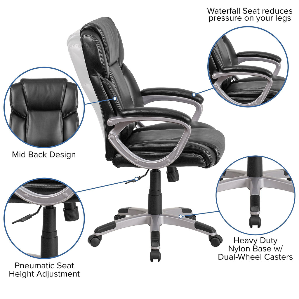 Flash Furniture Carolyn Mid-Back Black Leathersoft Executive Swivel Office Chair With Padded Arms