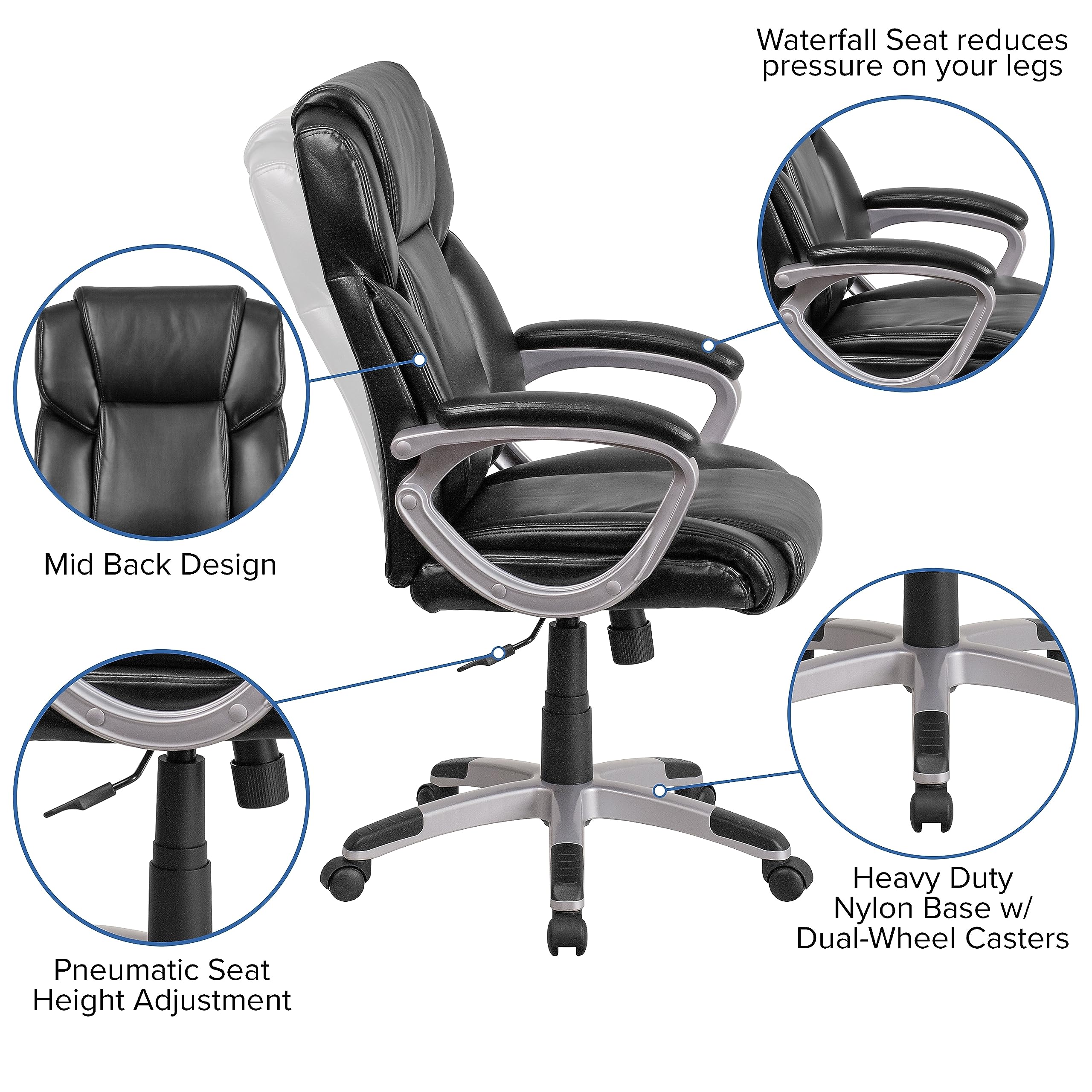 Flash Furniture Carolyn Mid-Back Black Leathersoft Executive Swivel Office Chair With Padded Arms