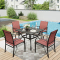 Hera'S House 5 Pieces Patio Dining Set, Outdoor Table And Chairs Set For 4, 4 X Red Textilene Dining Chair, 37'' Square Metal Di