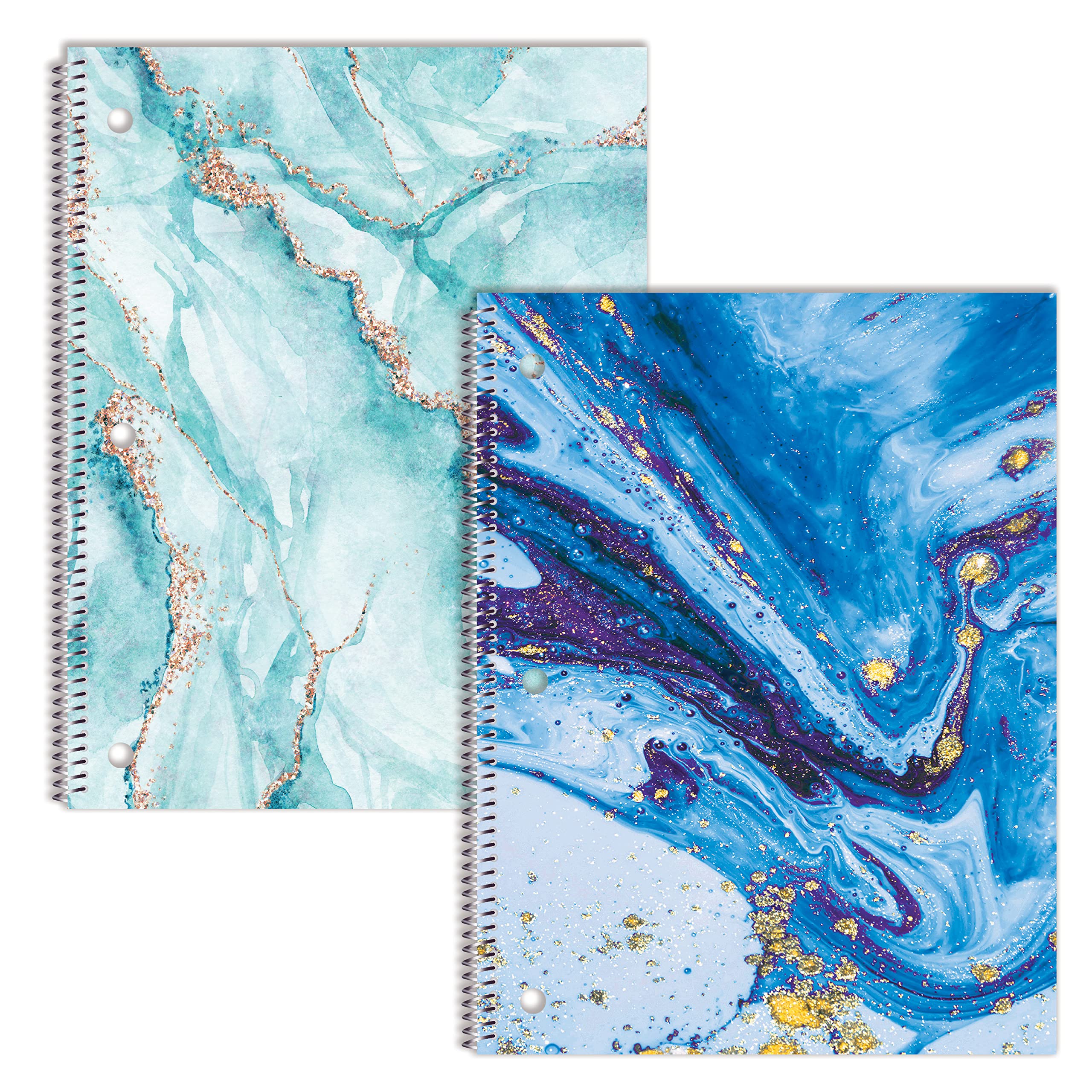 Better Office Products Marble Design Spiral Notebooks, 2 Pack, College Rule, 100 Sheet, 10.5 X 8 Inches, Abstract Marble Fashion