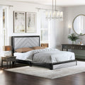 Boyd Sleep Arden Upholstered Platform Bed with Headboard, Mattress Foundation with Strong 14 Wood Slat Supports, No Box Spring Required, Black and Gray Faux Leather, Size King