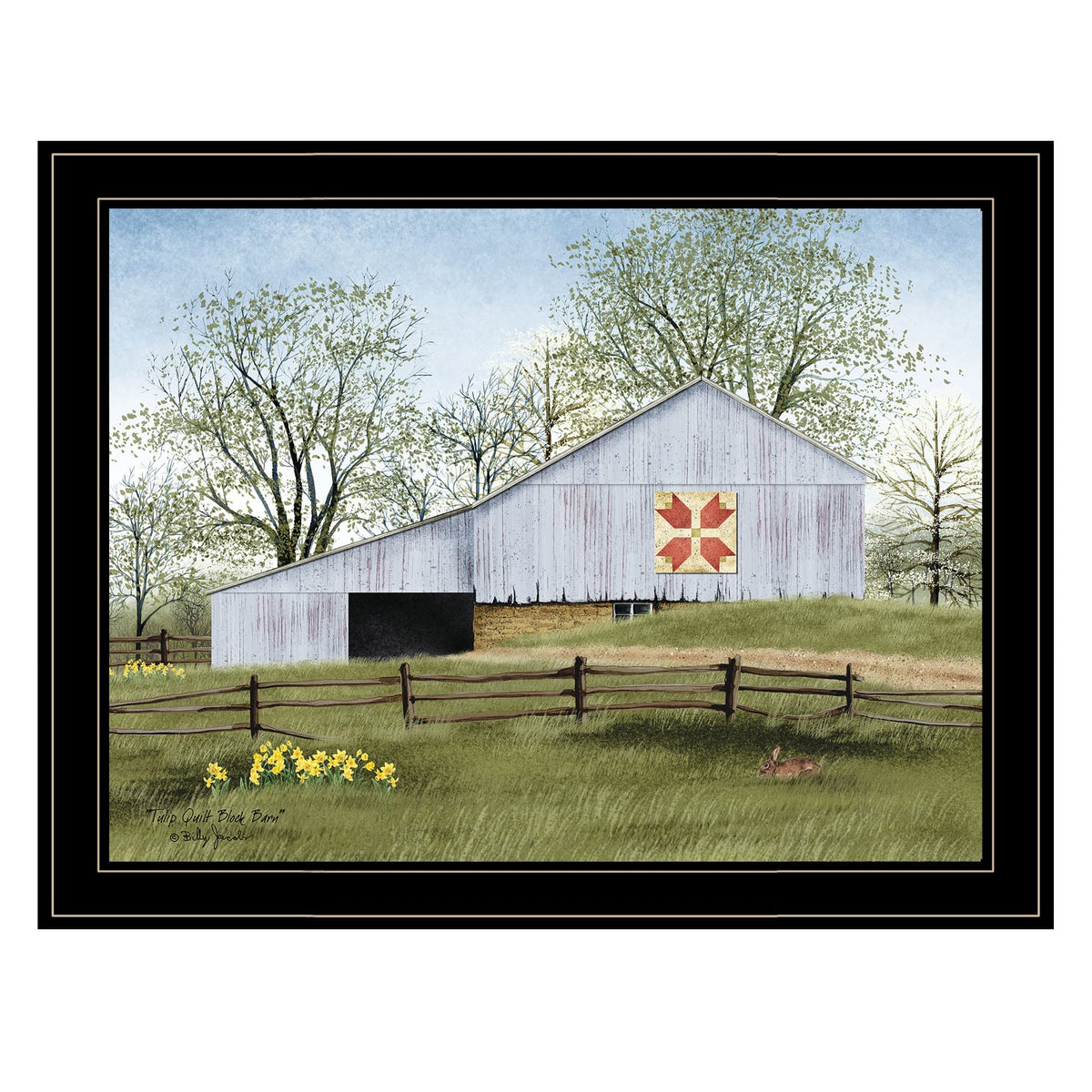 Tulip Quilt Block Barn 4 Black Framed Print Wall Art