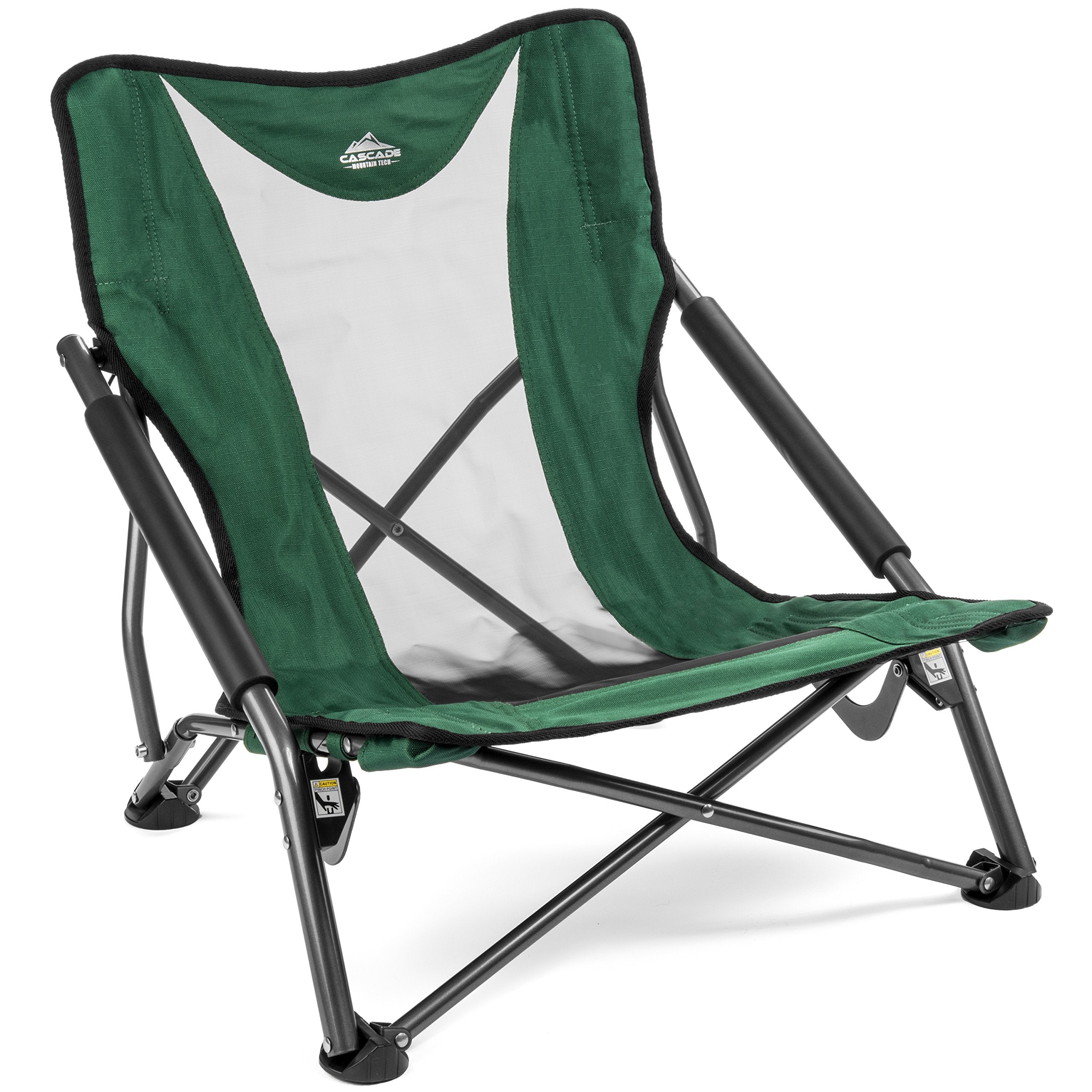 Cascade Mountain Tech Camping Chair - Low Profile Folding Chair For Camping, Beach, Picnic, Barbeques, Sporting Event With Carry Bag, Polyester, Green
