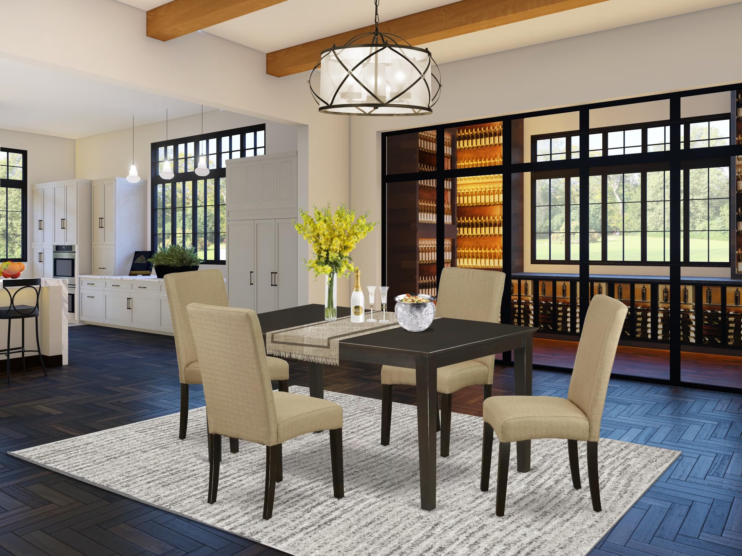 East West Furniture Cadr5-Cap-03 5 Piece Modern Dining Table Set Includes A Rectangle Wooden Table And 4 Brown Linen Fabric Upholstered Parson Chairs, 36X60 Inch, Cappuccino