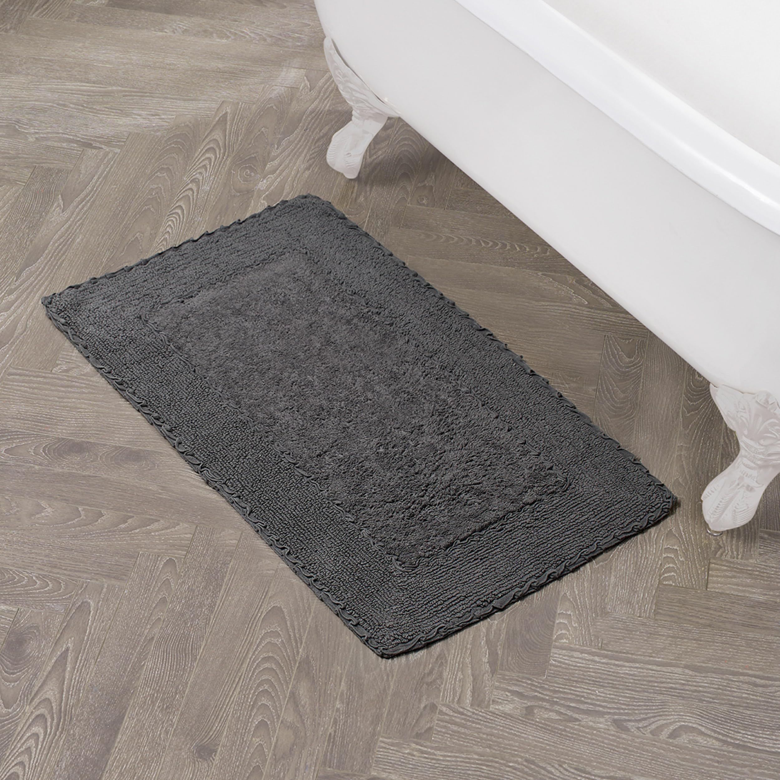 Laura Ashley Ruffle Cotton 20 x 34 Bath Rug, Dark Gray