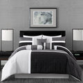 Chezmoi Collection Upland 7-Piece Quilted Patchwork Comforter Set, Black/Gray/Light Gray, Queen