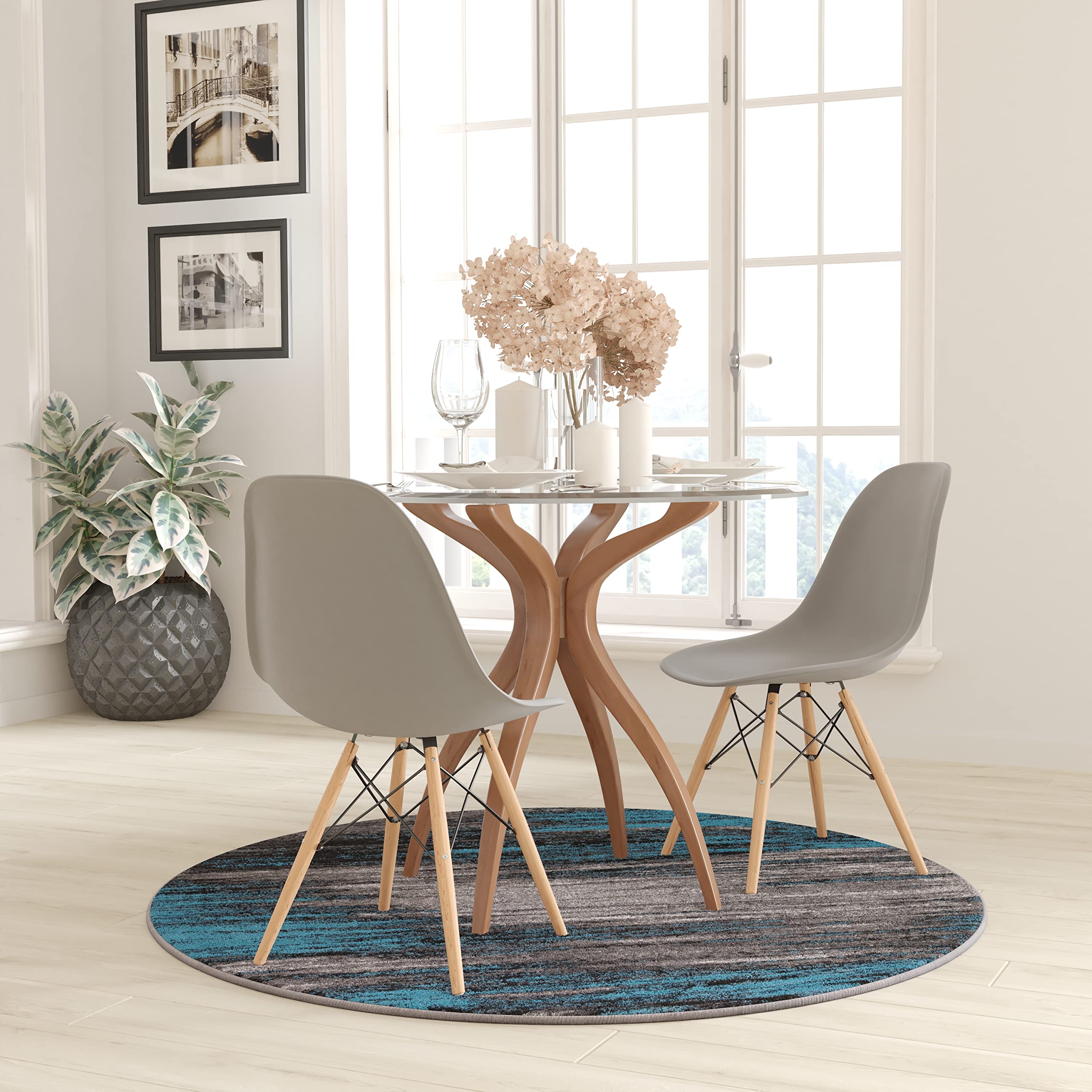 Masada Masada Rugs Trendz Collection 5x5 Round Modern Contemporary Round Area Rug in Gray, Black, and Blue