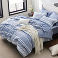 Bedsure Bedding Sets Queen 7 Pieces, Striped Blue Comforter Set Queen All Season Bed Set, Bed In A Bag Queen With Comforter, She