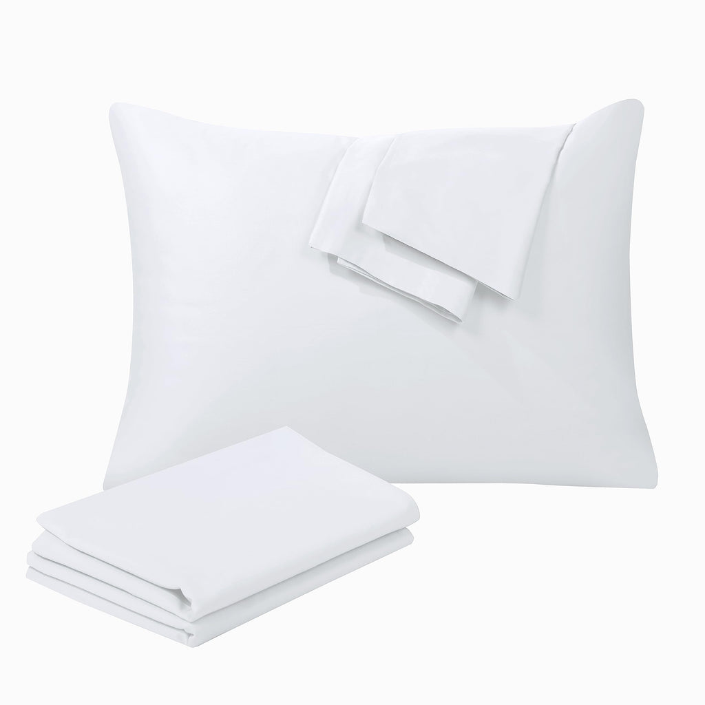 100% Egyptian Cotton Standard Pillow Protectors Set Of 4, 400 Thread Count Sateen Weave White Cooling Pillowcase, Easy Care Zipp