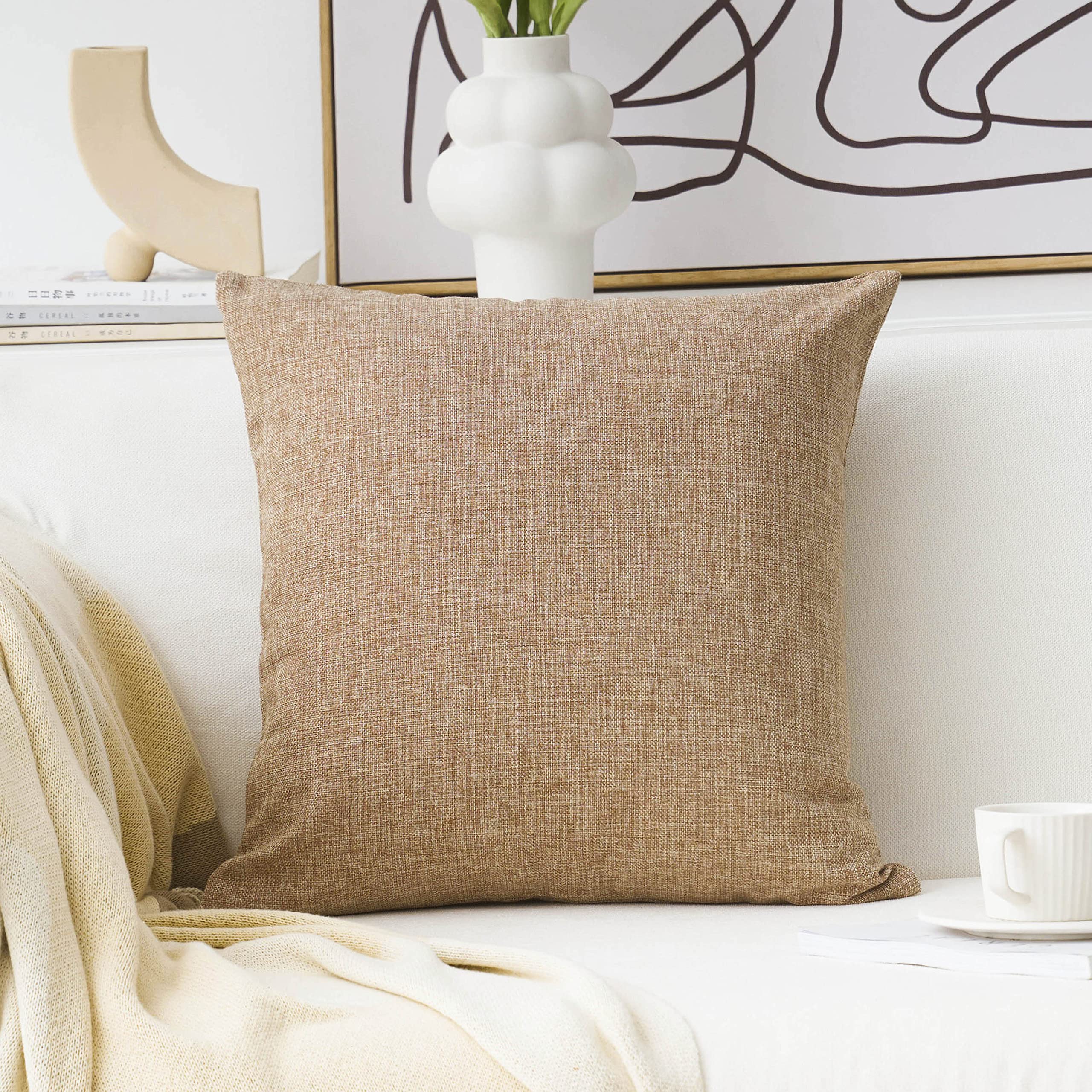Home Brilliant Decoration Lined Linen Throw Pillow Sham Cushion Cover For Living Room Couch Patio, 26 X 26(66Cm), Natural Linen