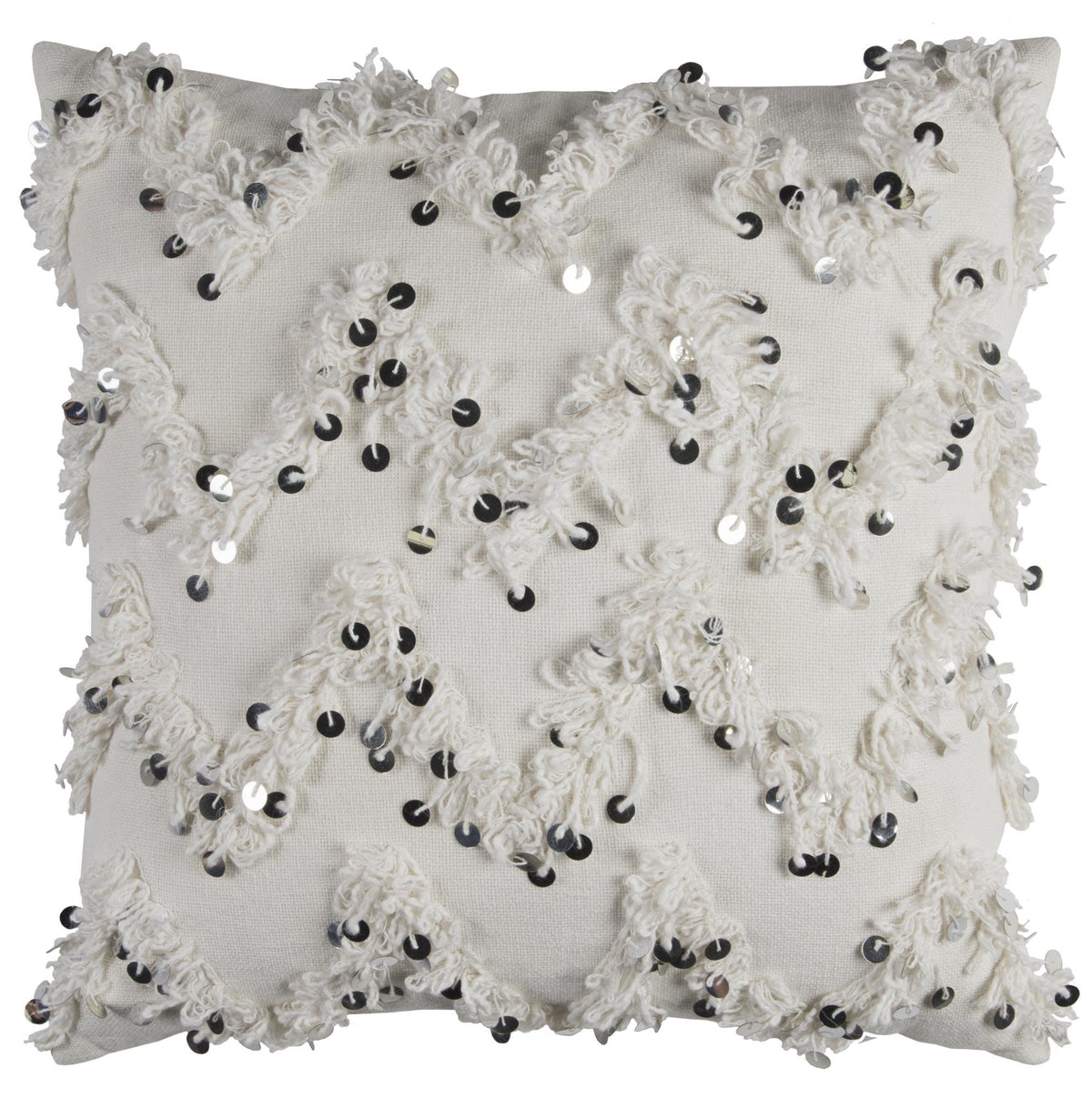 Rizzy Home | T11378 | Down Fill Decorative Pillow | 20&quot;x20&quot; White/Metallic/Gray