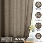 Melodieux Brown Semi Sheer Curtains 72 Inches Long For Bedroom, Living Room Linen Look Privacy Window Rod Pocket Sheer Drapes, 5