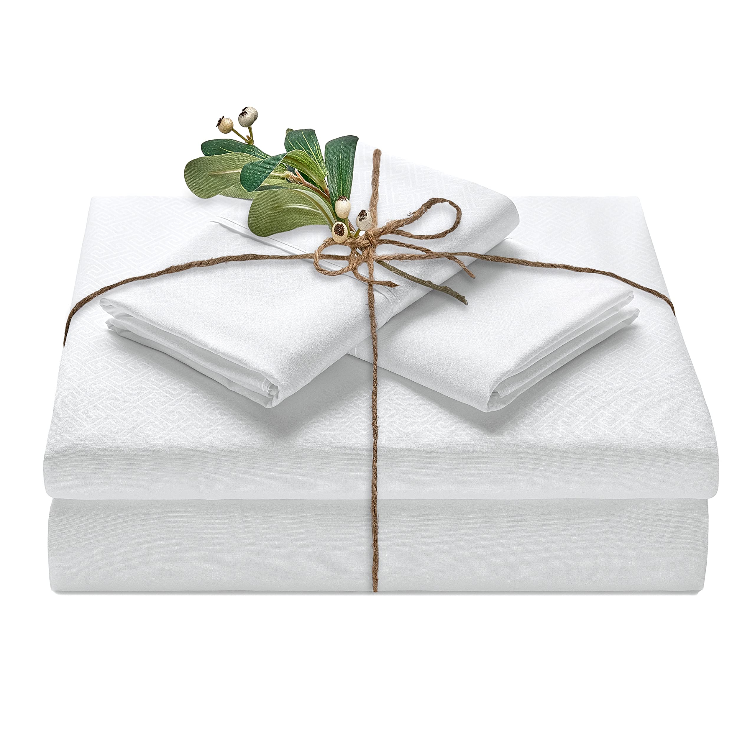 Chanasya Premium Embossed White Bed Sheets Set For King Size 4-Piece - Soft Maze Pattern 1 Flat Sheet 1 Fitted Sheet 2 Pillowcas