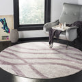 SAFAVIEH Adirondack Collection Area Rug - 4 Round, Cream & Purple, Modern Wave Distressed Design, Non-Shedding & Easy Care, Ide