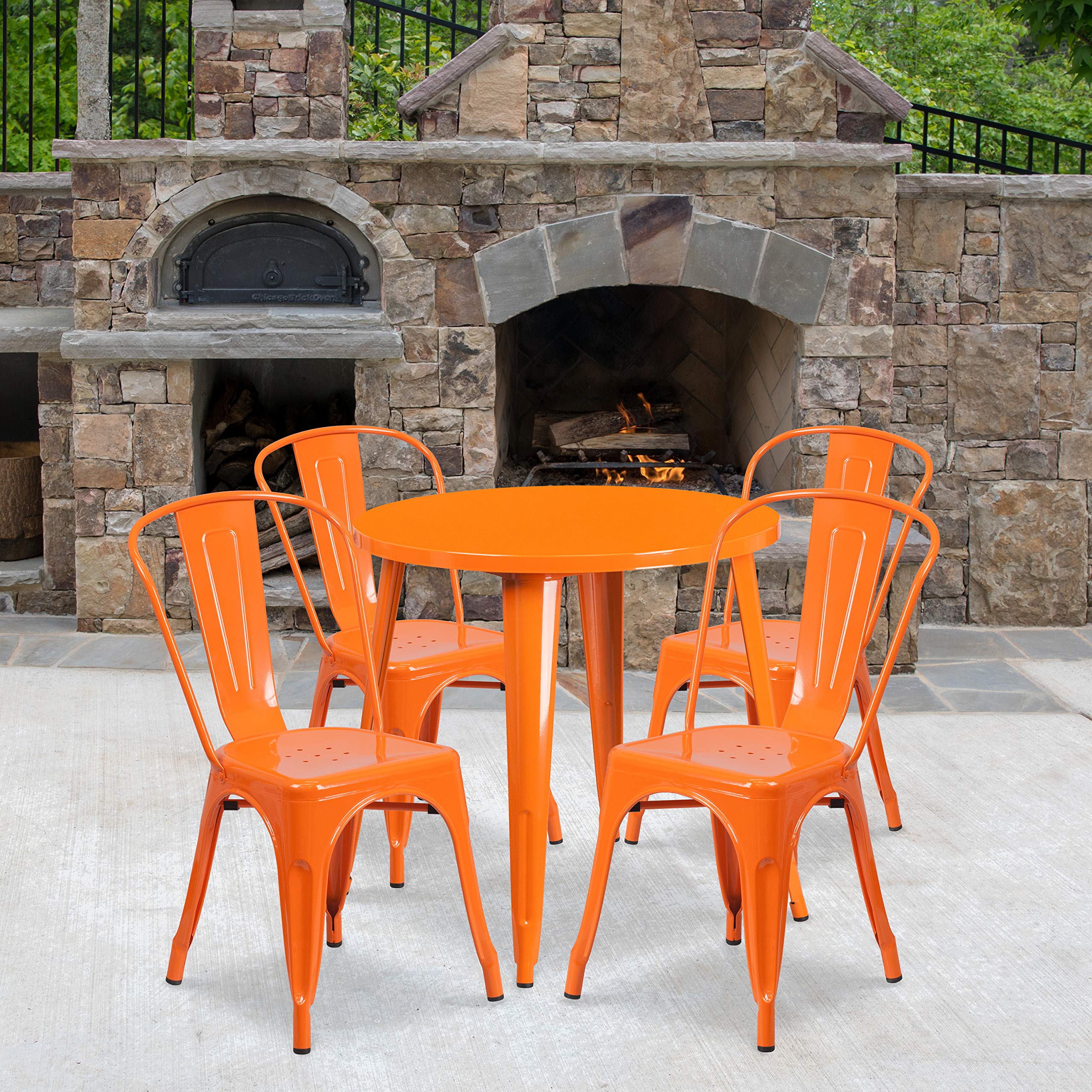 Flash Furniture Dalton Commercial Grade 30&quot; Round Orange Metal Indoor-Outdoor Table Set With 4 Cafe Chairs