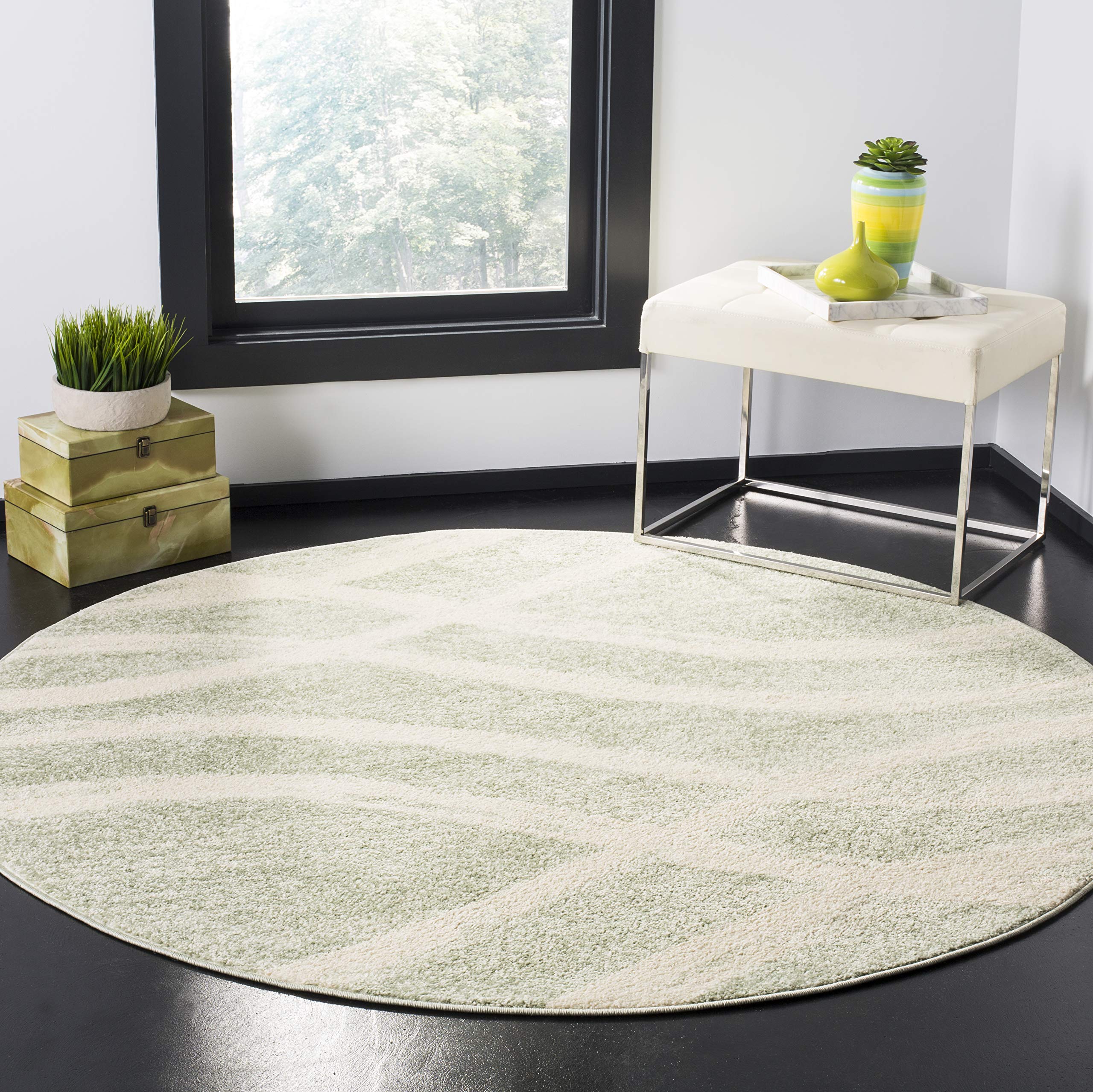 SAFAVIEH Adirondack Collection Area Rug - 10 Round, Sage & Cream, Modern Wave Distressed Design, Non-Shedding & Easy Care, Idea