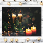 Banberry Designs Lighted Canvas Wine Print - Champagne Glasses And Confetti - Candles Glowing - 12'' H X 16'' L