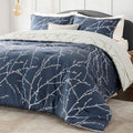 Bedsure Queen Comforter Sets - 7 Pieces Floral Navy Blue Bed Set, Tree Branch Pattern Printed Bed In A Bag Queen With Comforter,