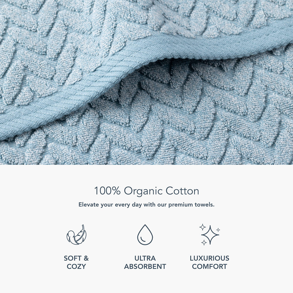 Texere 100% Organic Cotton Jacquard 650 Gsm Premium Bath Towel Sets - Extra Absorbent Quick Dry And Plush (Cable, Smoke Blue, 2