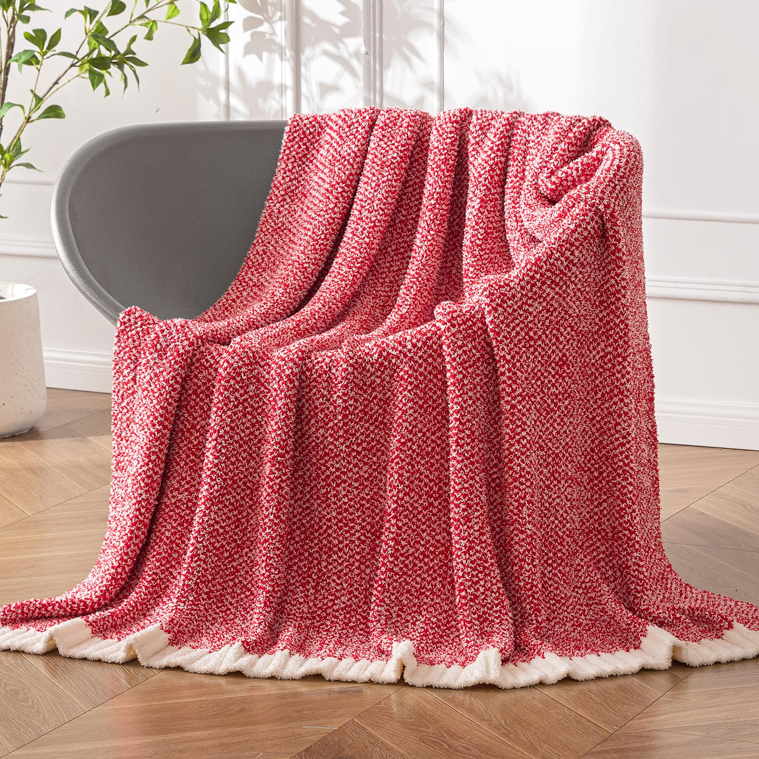 Miulee Christmas Red Super Soft Throw Blanket For Couch, Cozy Fluffy Warm Blankets Lightweight Knit Throw Blankets For Sofa, Bed