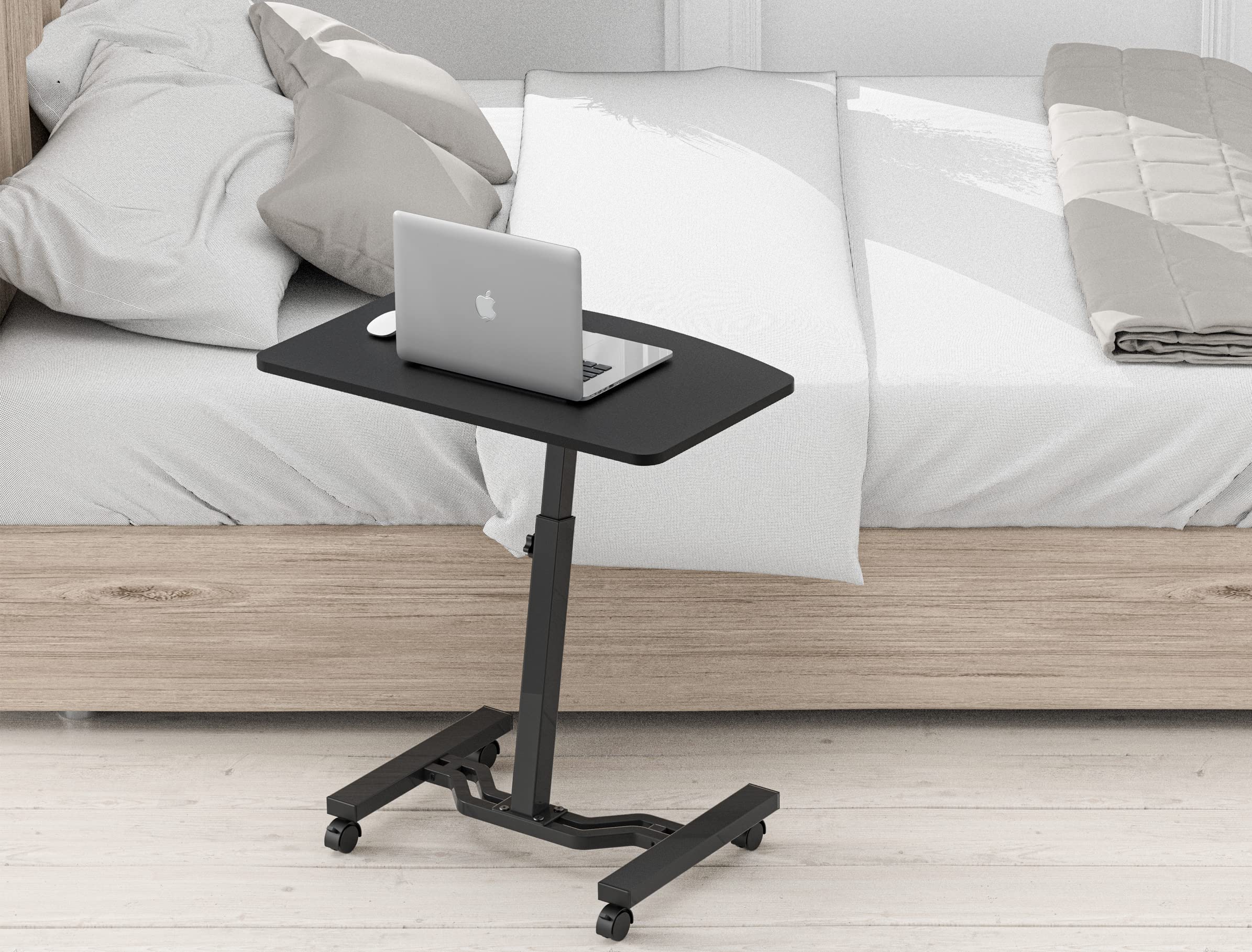 Shw Height Adjustable Mobile Laptop Stand Desk Rolling Cart, Height Adjustable From 28'' To 33'', Black