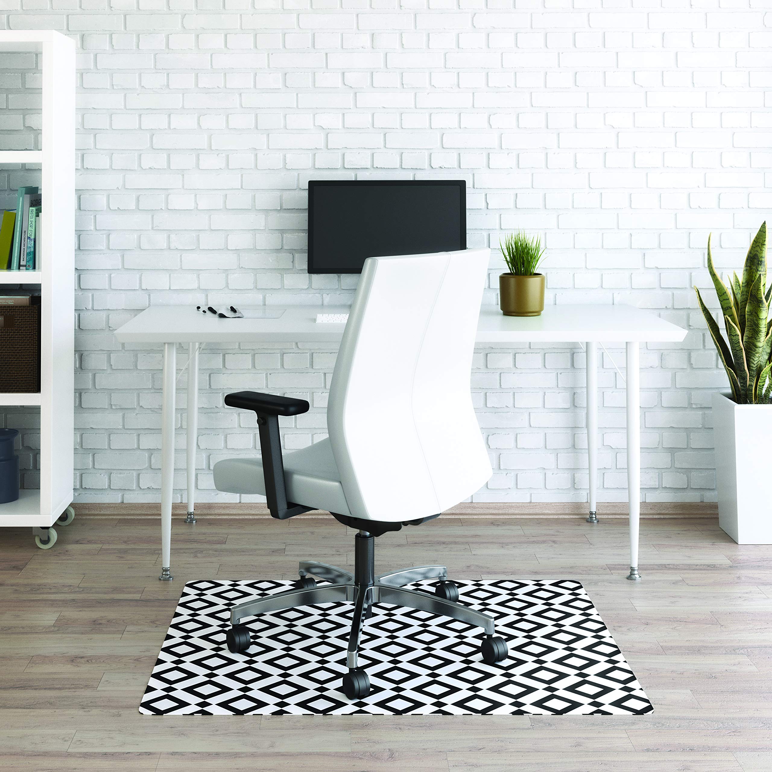 Deflecto FashionMat Chair Mat, Black Diamond Design, Hard Floor and Flat Pile Carpet Use, Non-Studded Rectangle, 35” x 40”