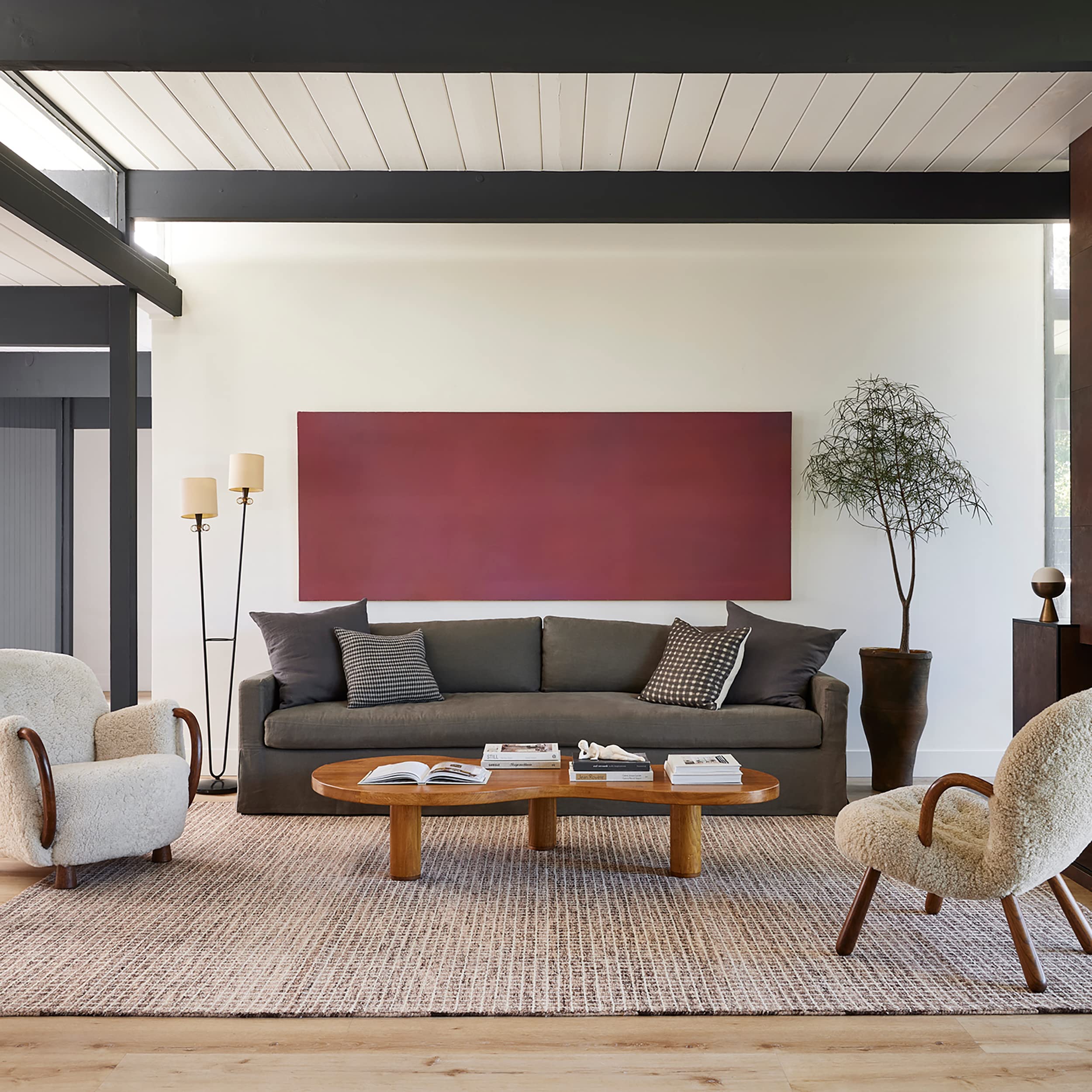 Rugs USA x Arvin Olano Melrose Checked Wool Area Rug - 3x5 Accent Rug Farmhouse Brown/Ivory for Living Room Bedroom Dining Room 