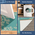 Liora Manne Esencia Machine Washable Non-Slip Low Profile Indoor/Outdoor Mat-Transitional, Coastal, Beach, Border, Coral Edge Aqua 2' X 2'10'