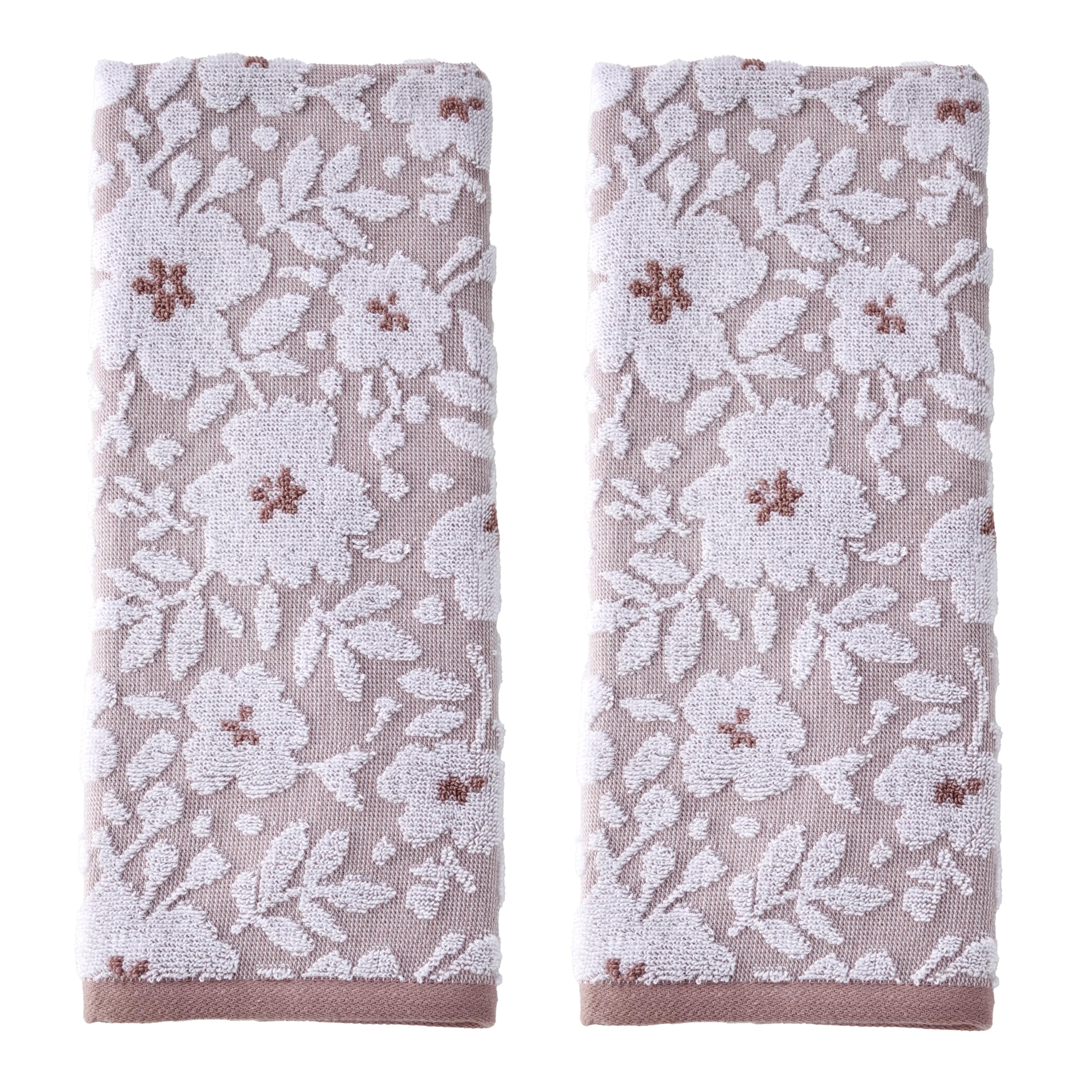 SKL Home Floral Jacquard 100% Cotton 2pc Hand Towel Set, Reversible & Decorative for Bath/Kitchen/Bar & Gift, Dusty Rose