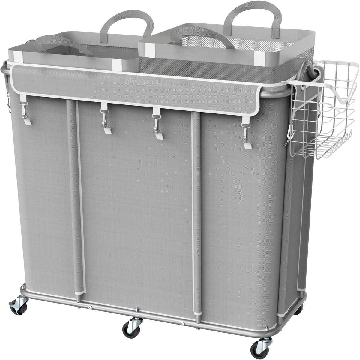 Simple Houseware Large 2 Section Rolling Laundry Cart, Heavy Duty 265L
