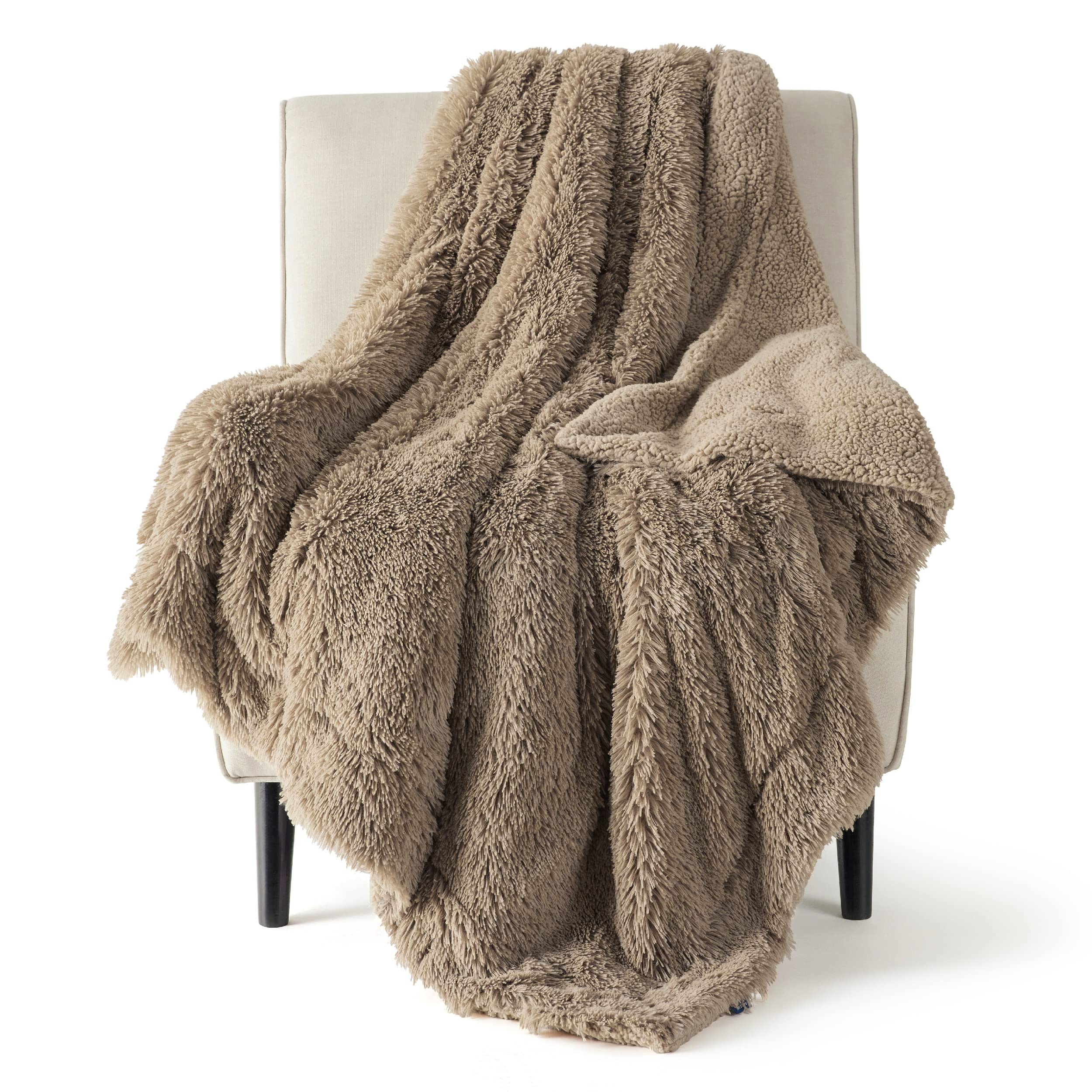 Bedsure Faux Fur Taupe Throw Blanket - Fuzzy, Fluffy, And Shaggy Brown Blanket, Soft And Thick Sherpa, Cozy Warm Decorative Gift