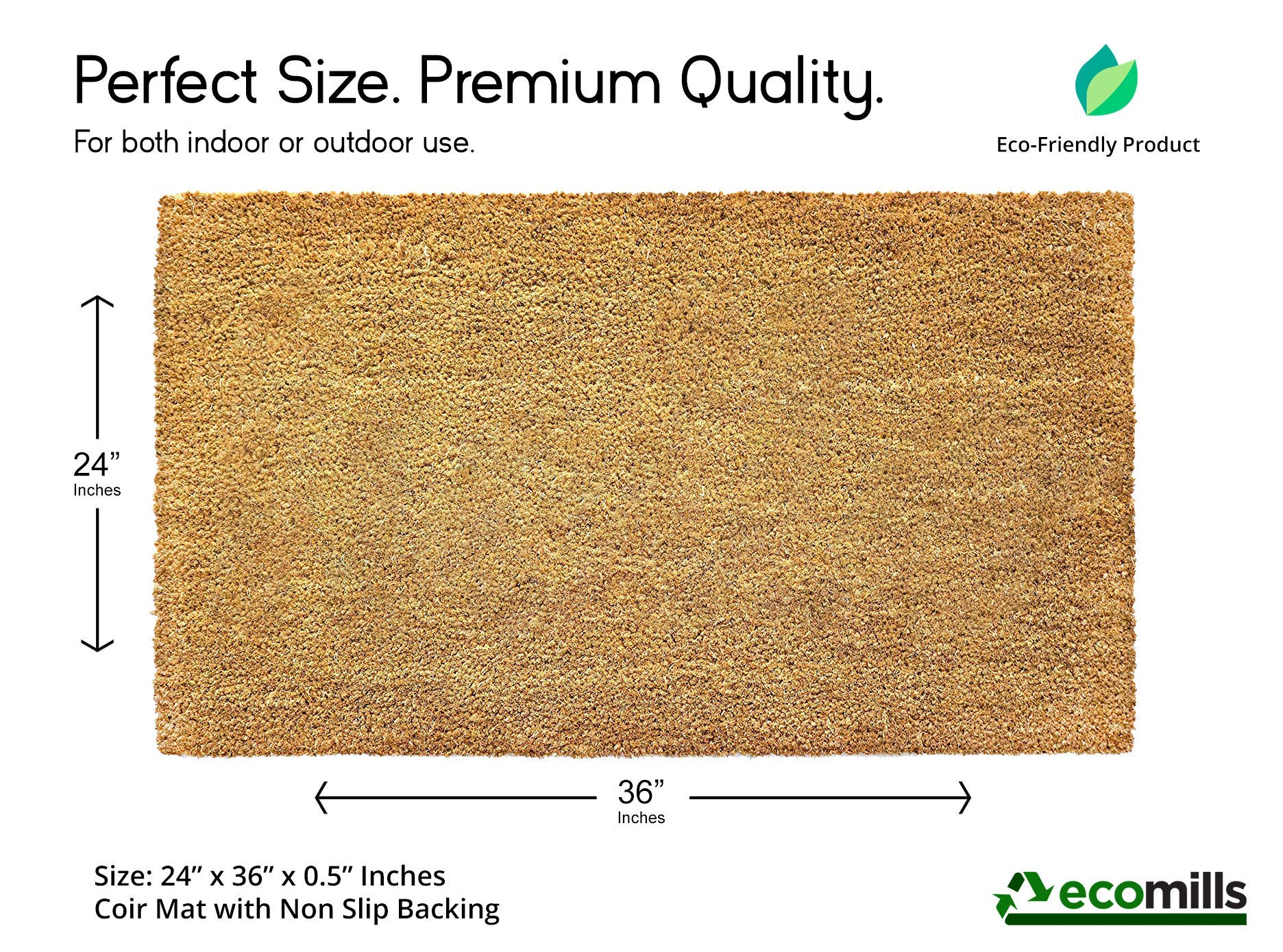 Ecomills Coco Coir Door Mat, 24' X 36' X 0.5', Heavy Duty, Indoor Outdoor, Large Size, Non-Slip Backing, Mats For Entry Ways,