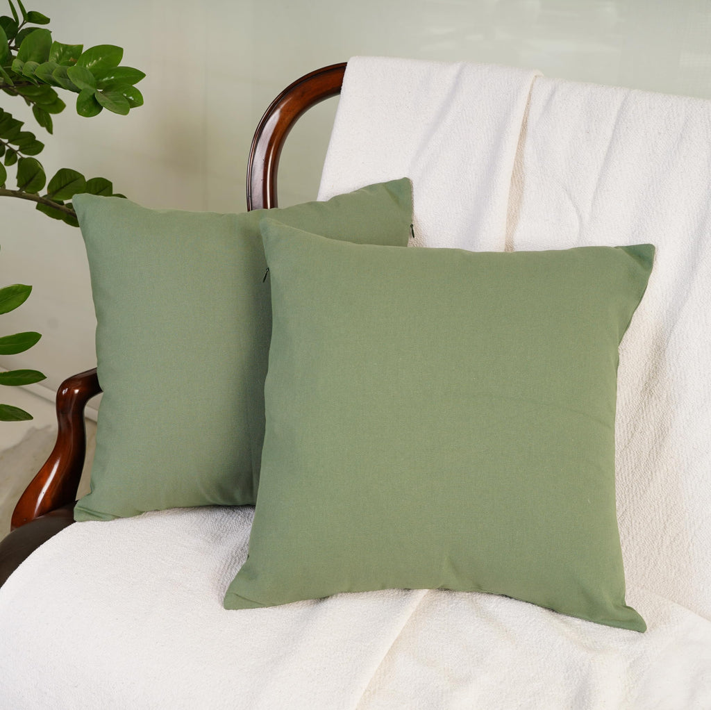 Rely+ Cotton Throw Pillow Covers 16X16 Inchs Set Of 2 Sage Green Decorative Zippered Cases For Couch Bedroom Sofa Farmhouse Livi