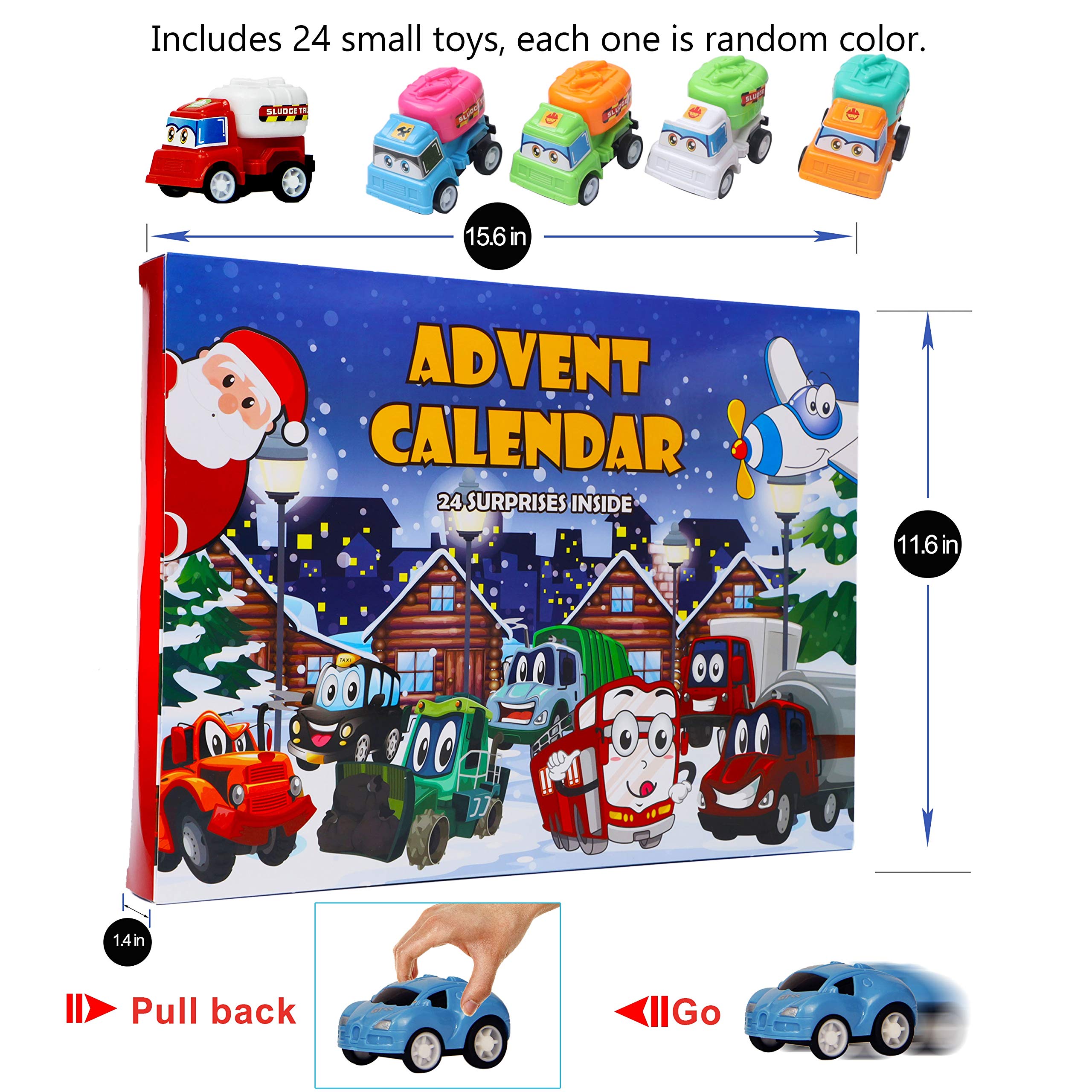 Atdawn Christmas Advent Calendar 2024 With 24 Different Vehicles, Car Advent Calendar For Kids, Car Stocking Stuffer Toys, Count