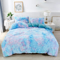 Rynghipy Super Soft Fuzzy Faux Fur Duvet Cover Set Rainbow Bedding Set For Girls Blue Tie Dye Plush & Velvet Flannel Comforter C