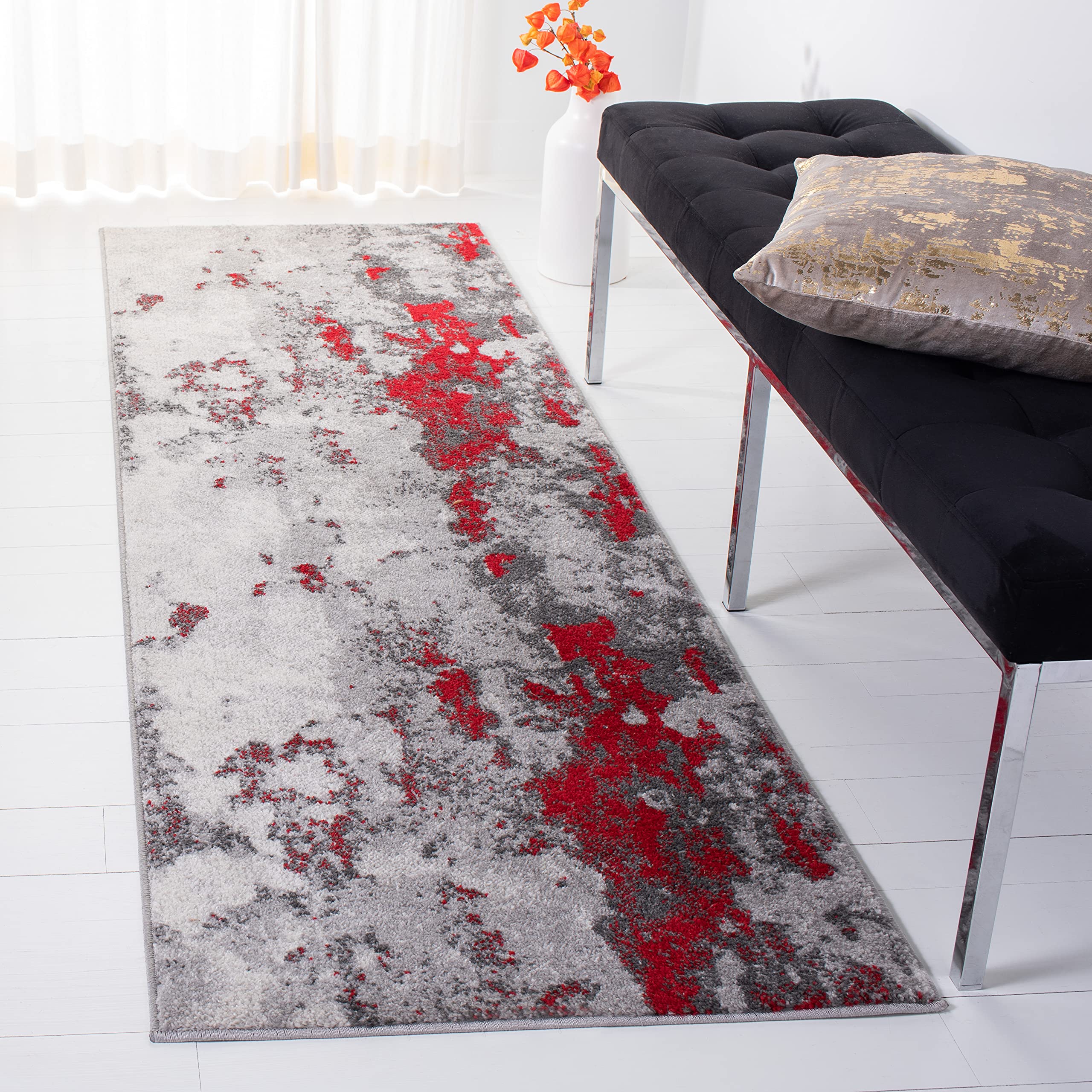 SAFAVIEH Adirondack Collection Runner Rug - 26 x 10, Red & Grey, Modern Abstract Design, Non-Shedding & Easy Care, Ideal for H