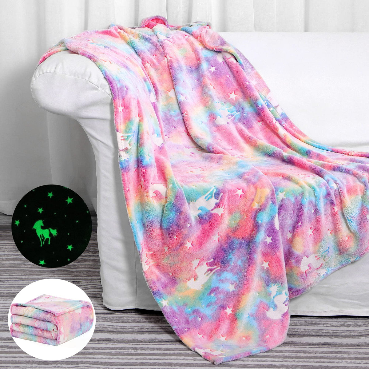 Glow In The Dark Blanket Unicorns Gifts For Girls,Toys For 2 3 4 5 6 7 8 9 10 Year Old Girl Gifts,Soft Kids Blankets For Christm
