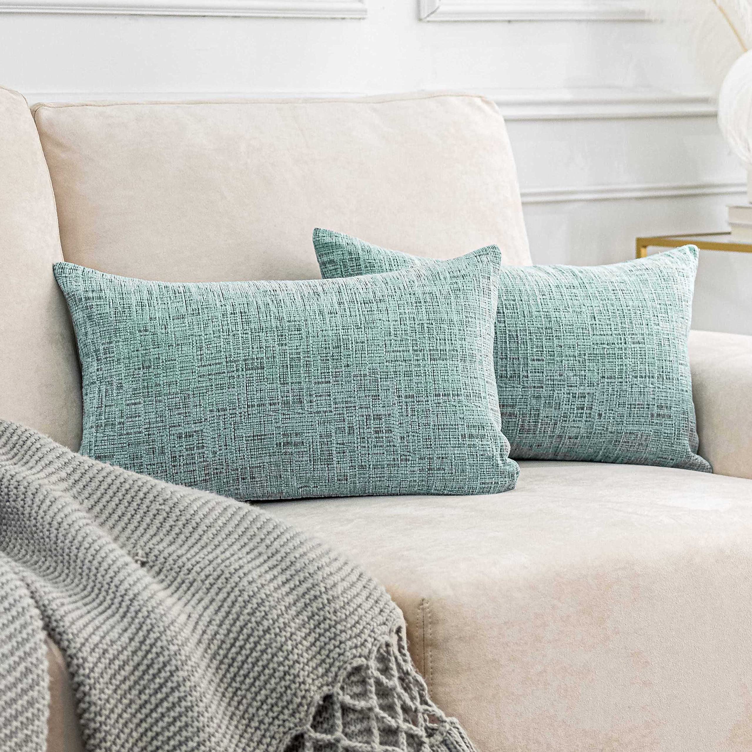 Home Brilliant 12X20 Pillow Cover Set Of 2, Lumbar Chenille Pillow Covers Plush Velvet Decorative Throw Pillow Cases For Couch L