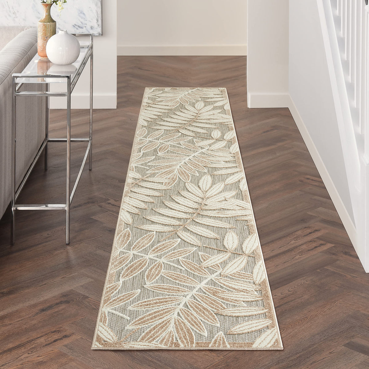 Nourison Aloha Indoor/Outdoor Natural 2'3' X 12' Area Rug, Tropical, Botanical, Easy Cleaning, Non Shedding, Bed Room, Kitchen,