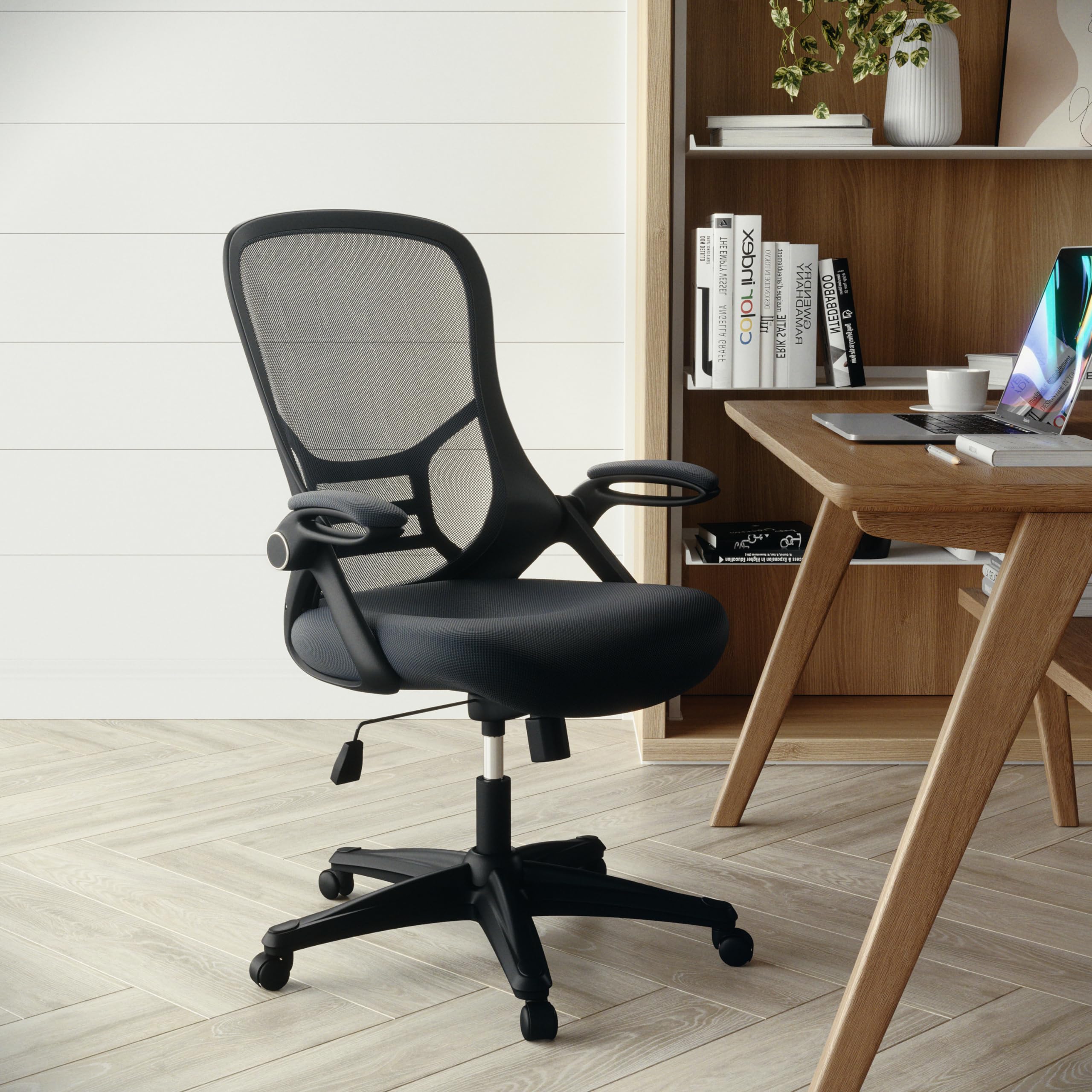 Flash Furniture Porter High-Back Swivel Office Chair with Adjustable Lumbar Support and Seat Height, Ergonomic Mesh Desk Chair with Flip-Up Armrests, Black