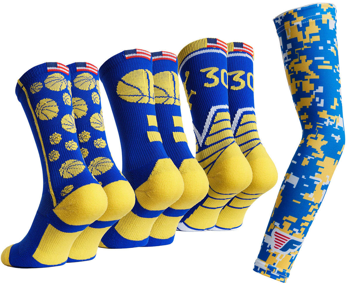 Forever Fanatics Basketball Socks - Athletic Sports Youthkids Crew Socks (3 Pack Royalgold, Youth (Us 6-11))