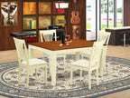 East West Furniture WEPL5-BMK-C 5 Piece Kitchen Table Set for 4 Includes a Rectangle Dining Room Table with Butterfly Leaf and 4 Linen Fabric Upholstered Chairs, 42x60 Inch, Buttermilk & Cherry