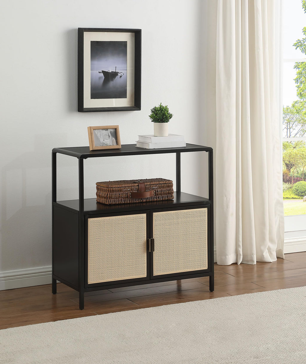 Coaster Home Furnishings Amherst 2-Door Radio Weave Cane Metal Accent Cabinet Black