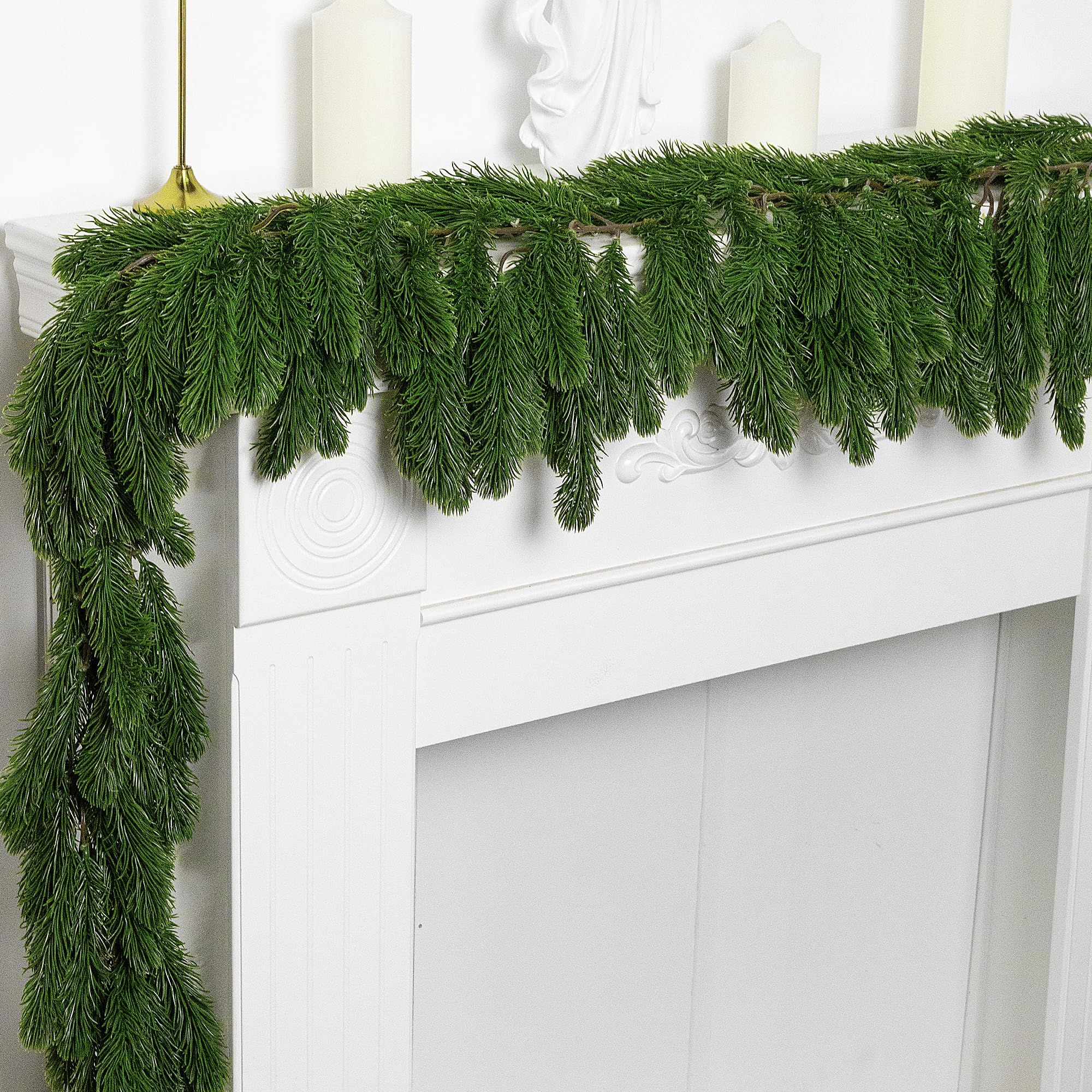 6 Ft Dense Christmas Norfolk Pine Garland- Single Fork Norfolk Pine Realistic Touch Garland Ornament- Artificial Pine Greenery G
