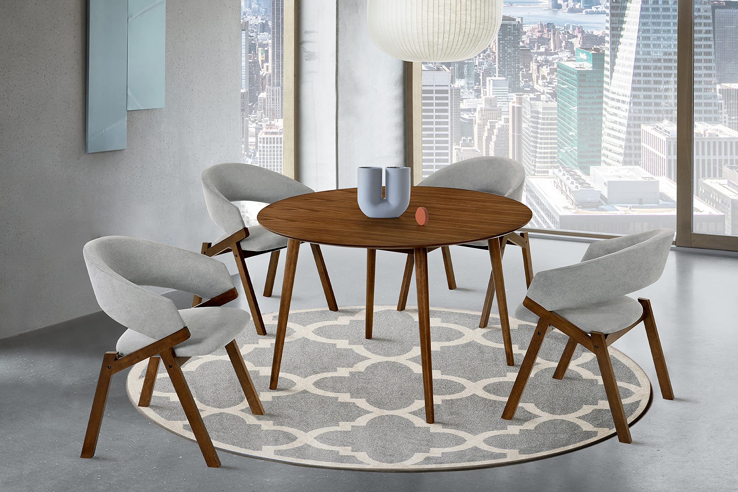 Armen Living Arcadia and Talulah 5 Piece Dining Set, 48 '' Round, Grey/Walnut Wood