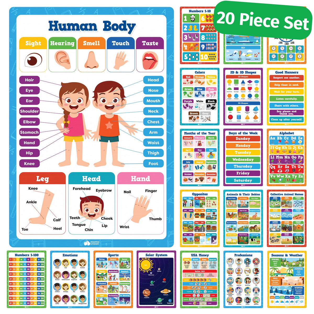 20 Classroom Educational Posters For Preschoolers Toddlers Kindergarten Elementary - 16' X 11' - 20Pcs - Learning Posters For