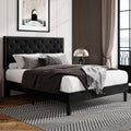 Allewie Queen Size Bed Frame, Velvet Upholstered Platform Bed With Adjustable Diamond Button Tufted & Nailhead Trim Headboard, Wood Slat Support, Easy Assembly, No Box Spring Needed, Black