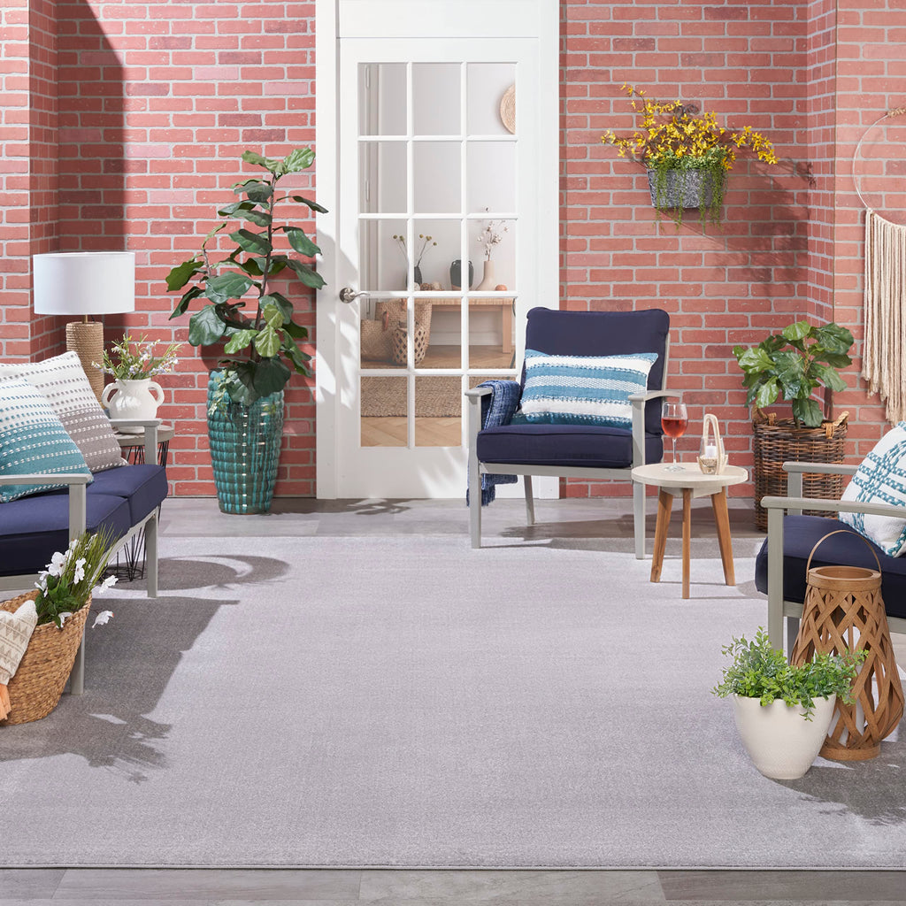 Nourison Essentials Indoor/Outdoor Silver Grey 12' X 15' Area Rug, Easy Cleaning, Non Shedding, Bed Room, Living Room, Dining Room, Backyard, Deck, Patio (12X15)